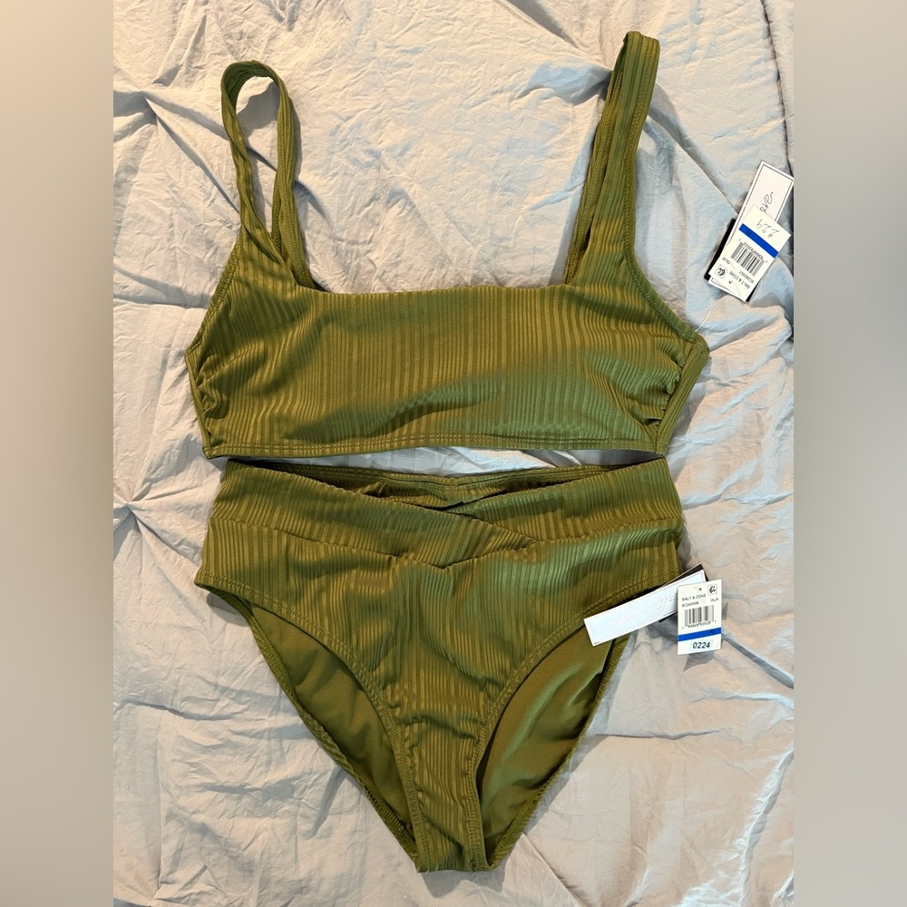 Salt + Cove Sage Green Ribbed Swimwear